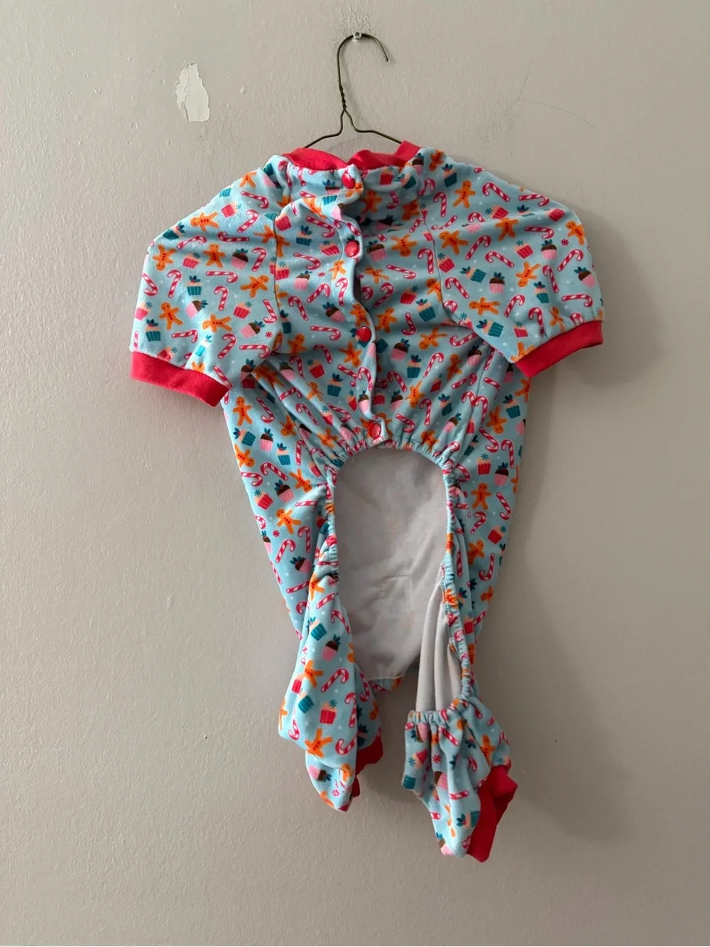 Christmas Print Dog Onesie Pajama - Light Blue with Red Trim